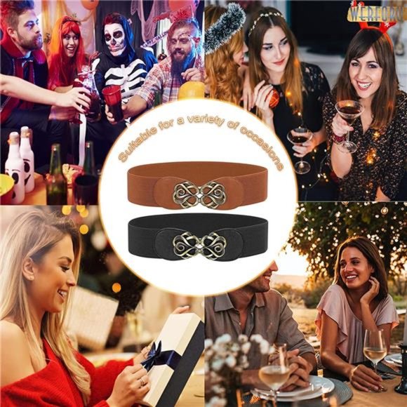WERFORU 2 Pack Wide Stretch Belts Vintage Thick Elastic Waist Belts for Dress main image 4